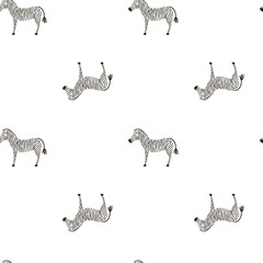 Vector naadloos patroon met zebra. Kan worden gebruikt voor babywinkel, winkel, markt, kindercentrum, kleuterschool. Leuke achtergrond om af te drukken op kleding voor jongens en meisjes, ontwerpbanner, behang, inpakpapier