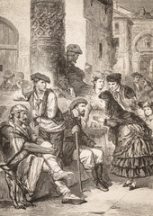 The first Civil War in Spain: Prisoners of Carlistas in Vitoria. - Illustration,  Spain, Vitoria - Spain, 1870-1879, 19th Century, 19th Century Style