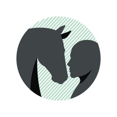 Stylish silhouette of a horse and man