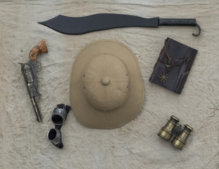 safari hat and weapons