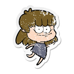 distressed sticker of a cartoon girl smiling