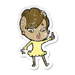 distressed sticker of a cartoon surprised girl pointing