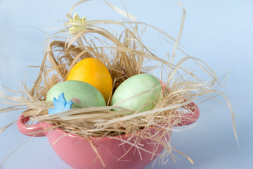 yellow, green, eggs, Easter, nest, doves