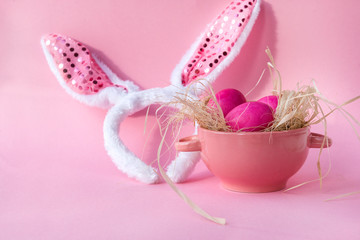 eggs ,Easter, pink eggs, chicken, Easter eggs, hay,