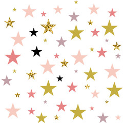 Vector seamless background with multicolored and golden geometric shapes