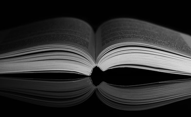Book. Opened. Side. B&W. Light. Reflection. Black