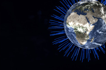 Planet earth with firework on black background. Planet Earth day concept. Elements of this image were furnished by NASA