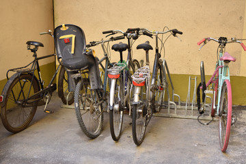 Fototapeta na wymiar Bicycles parking lots in residential area