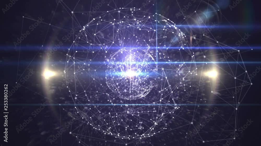 Poster digital animation of graphic grey circle with moving with technology interface