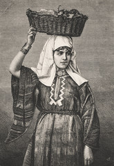 A woman from Bethlehem in a classic costume. - Illustration, Bethlehem - West Bank, 1870-1879, 19th Century, 19th Century Style