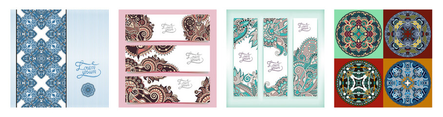 set of decorative flower template banner, card
