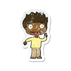 retro distressed sticker of a cartoon happy boy