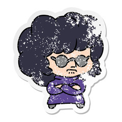 distressed sticker cartoon of a kawaii woman