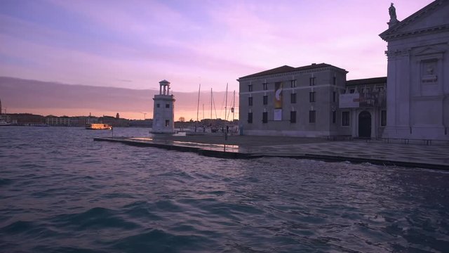 Sunrise from a Boat in Venice Italy with a beautiful purple sky. Filmed with a Sony RX100V