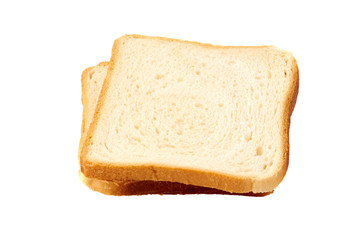 Two slices of toast bread on white bacground