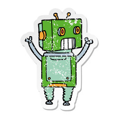 distressed sticker of a cartoon robot