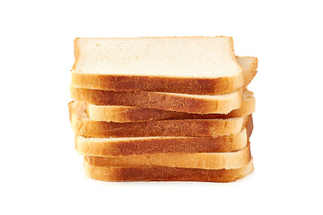 Stack of toast bread slices on white background