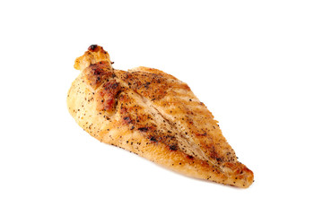 Roasted crispy chicken breast fillet on white