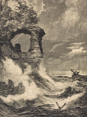 The Chapel Rock at Lake Superior (Canada). - Illustration,  1870-1879, 19th Century, 19th Century Style, Accidents and Disasters