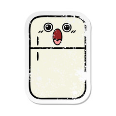 distressed sticker of a cute cartoon fridge freezer
