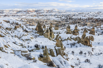 Panoramic view of Goreme at winter, Cappadocia, Turkey