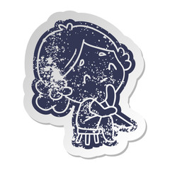 distressed old sticker of a cute kawaii lady