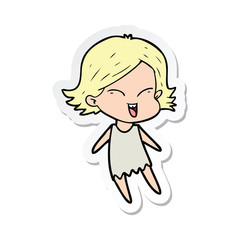 sticker of a happy cartoon girl