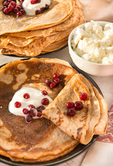pancakes, berries, pancakes with sour cream, pancakes with berries,