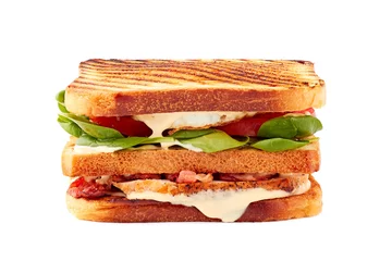 Selbstklebende Fototapeten Juicy club sandwich with chicken and bacon on white © robertsre