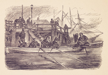 Naklejka premium The people in the harbour - Illustration, Germany, 1880-1889, 19th Century, 19th Century Style, Adventure