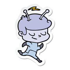 sticker of a friendly cartoon spaceman running