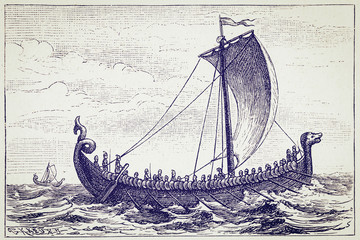 The viking ship - Illustration, Europe, Germany, 1880-1889, 19th Century, 19th Century Style - 253384449