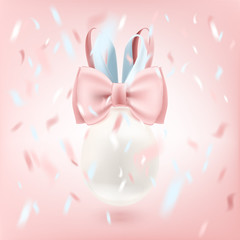 White egg with sweet pink bunny bow
