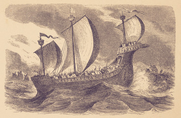 Wilhelms the Conqueror's ship - Illustration, Europe, Germany, 1880-1889, 19th Century, 19th Century Style - 253384639