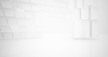 Abstract white parametric interior with window. 3D illustration and rendering.