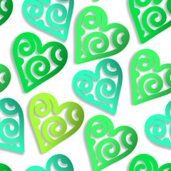Seamless pattern paper hearts green