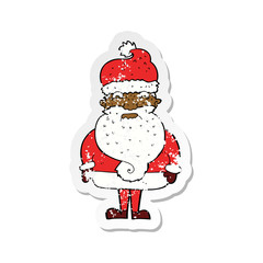 retro distressed sticker of a cartoon grumpy santa claus