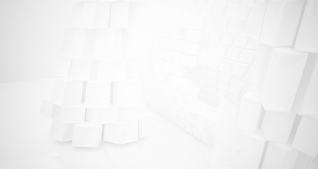 Abstract white parametric interior with window. 3D illustration and rendering.