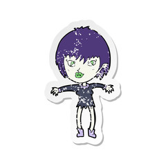 retro distressed sticker of a cartoon vampire girl