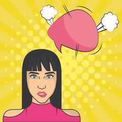 beautiful woman with speech bubble pop art style