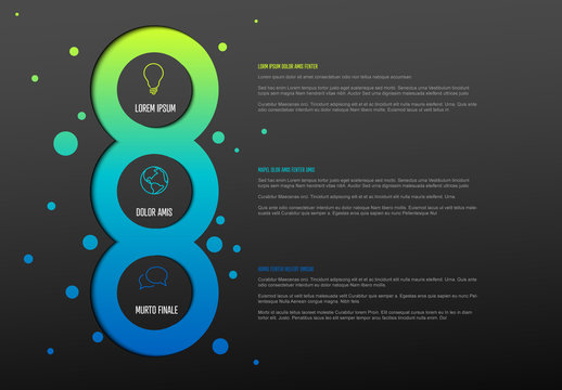 Dark Infographic Layout with Bright Connected Circle Elements