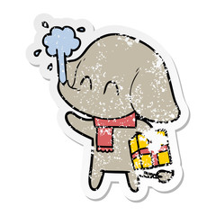 distressed sticker of a cute cartoon elephant spouting water