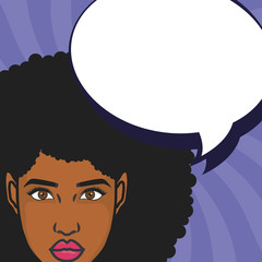 beautiful woman head with speech bubble pop art style