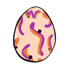 Cartoon style vector illustration of pink, orange, purple easter egg. Great design elements for icon, sticker, card, print, poster. Unique, fun drawing isolated on white background. Holiday concept