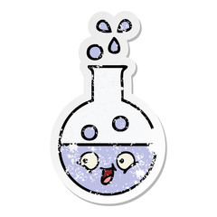 distressed sticker of a cute cartoon test tube