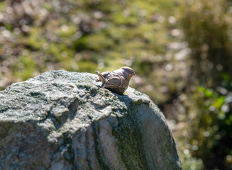 kleiner Vogel auf einem Grabstein