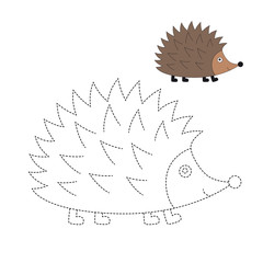 drawing worksheet for preschool kids with easy gaming level of difficulty. Simple educational game for kids. Illustration of hedgehog for toddlers