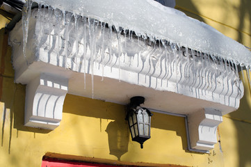 Icicles on the front door of the house.
