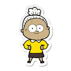sticker of a cartoon happy old woman