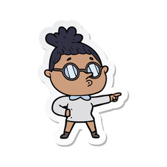 Obraz premium sticker of a cartoon woman wearing glasses